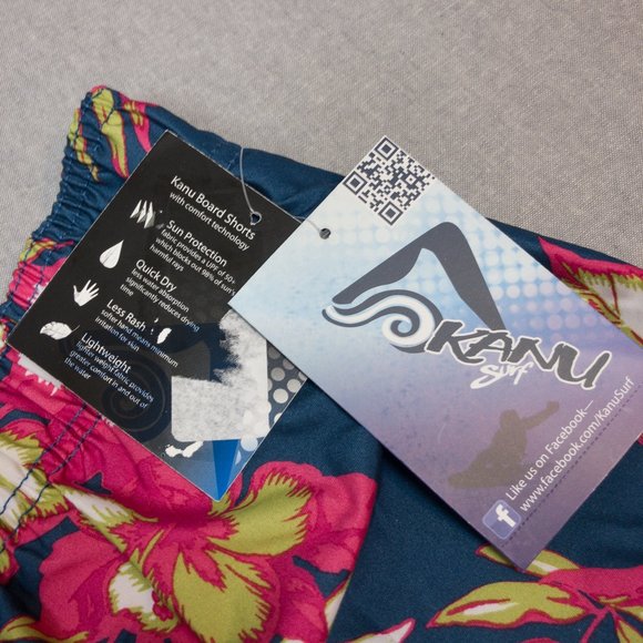 Denim Blue Tropical Floral Print Swim Trunks XXL - Picture 5 of 7